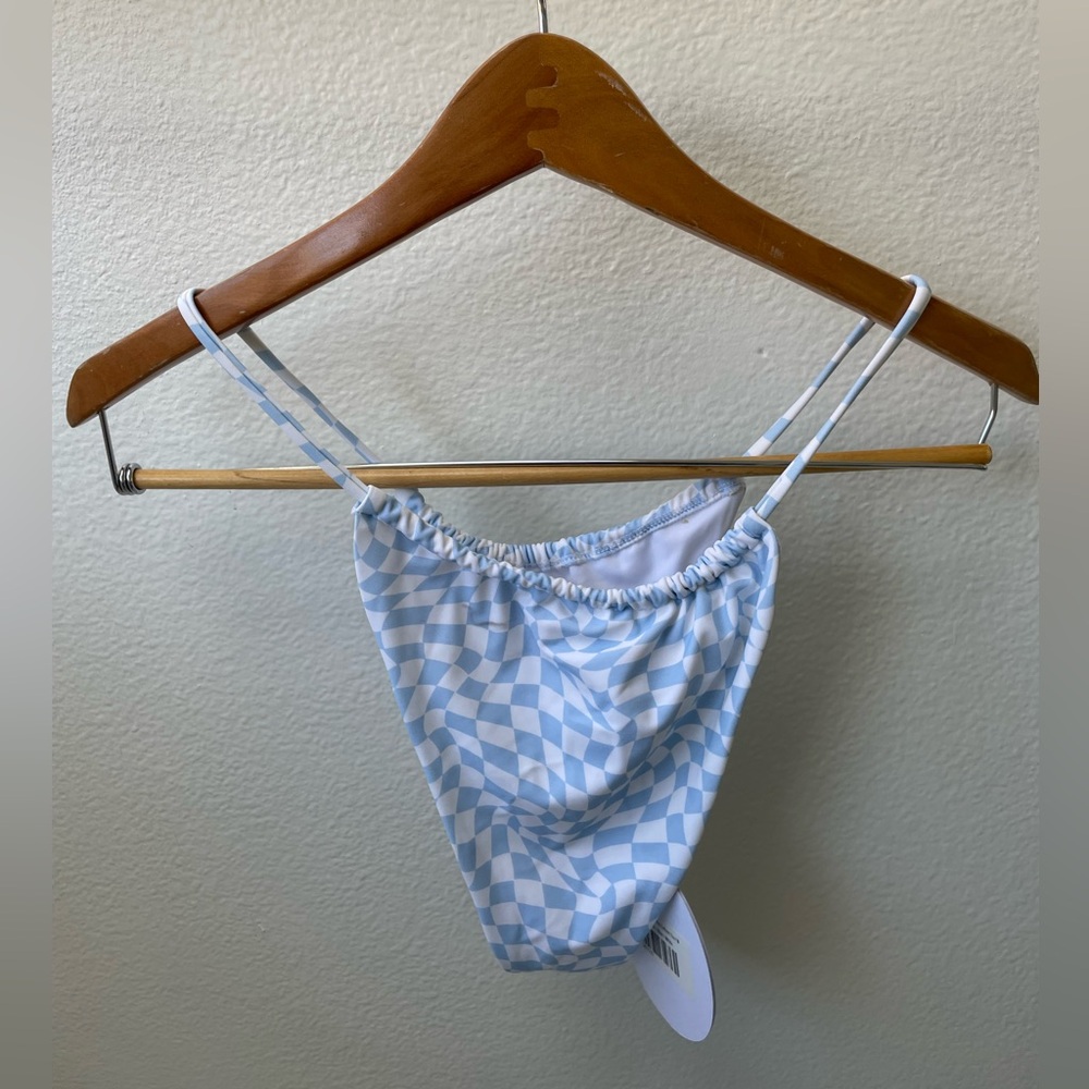 Princess Polly Sky and White Checkered Bikini Top